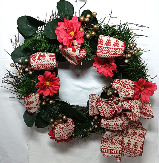 Christmas Wreath with Eucalyptus Leaves and Pine Boughs
