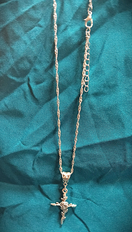 Silvertone Cross Pendant and Chain