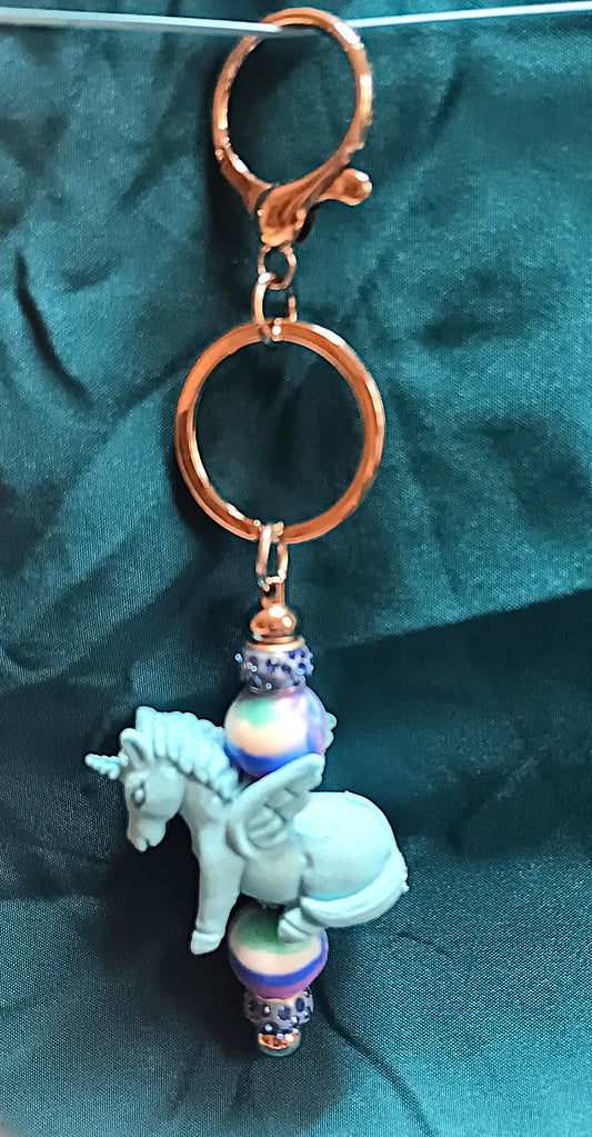 Beaded Silvertone Keychain